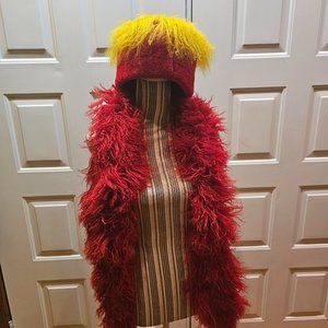 Lamb Fur Fluff Hat with Lambskin Fur Boa Scarf